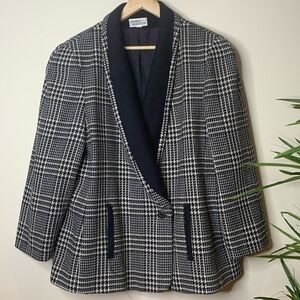 George Simonton Vintage Houndstooth Fully Lined Shawl Collar Wool Blazer Coat XL
